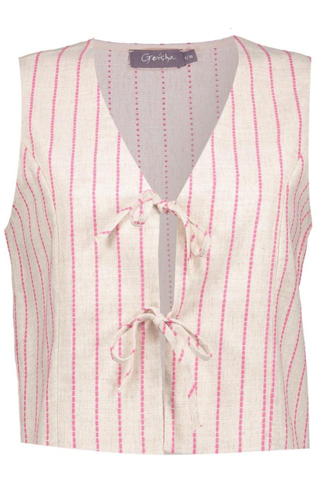 GILET MET STREEP DESSIN EN STRIKDETAIL 54383 20 SAND/PINK